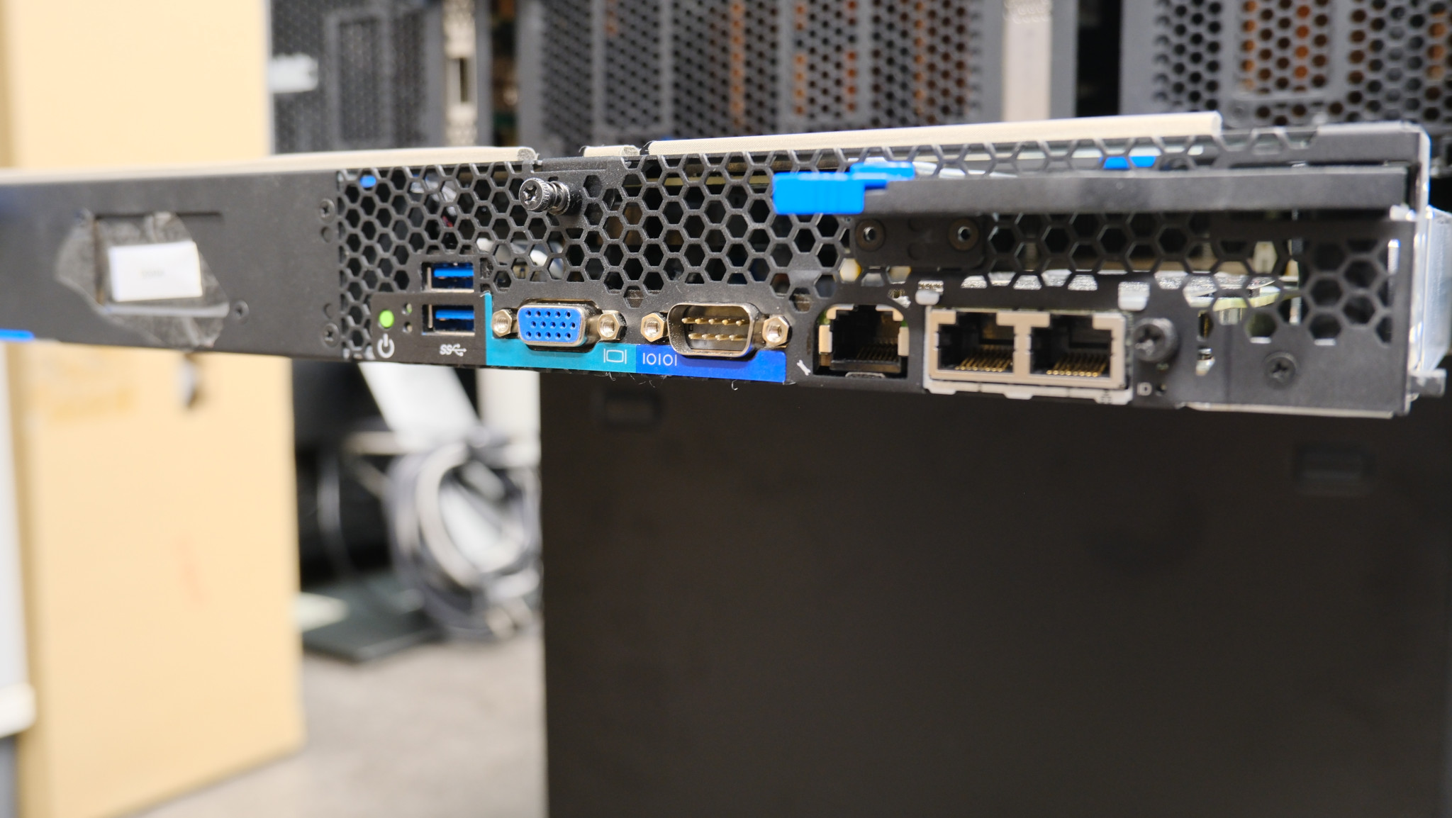 Rear panel of rack servers showing VGA, PS/2, and USB ports