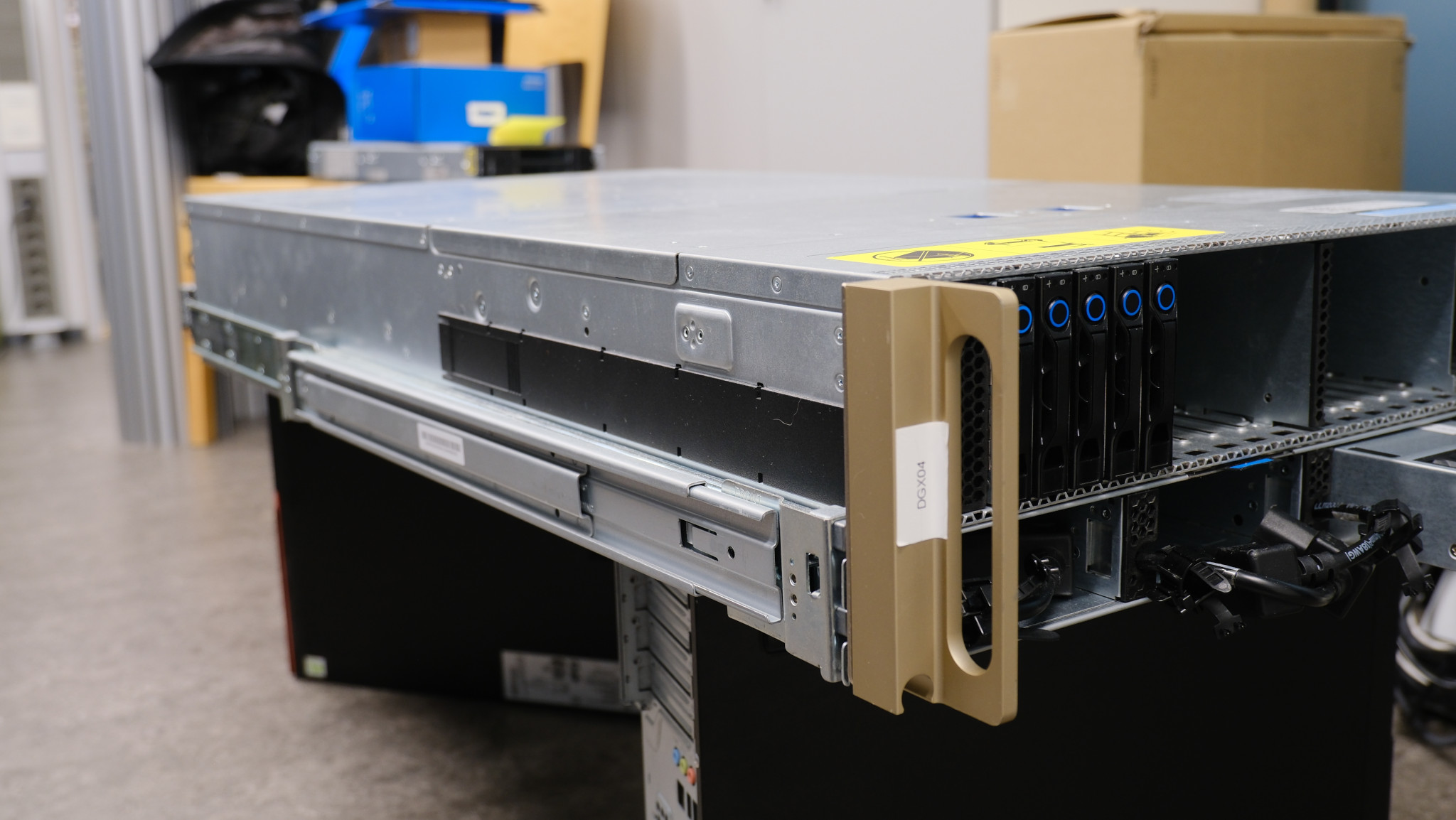 Rows of servers mounted in 19-inch data center racks