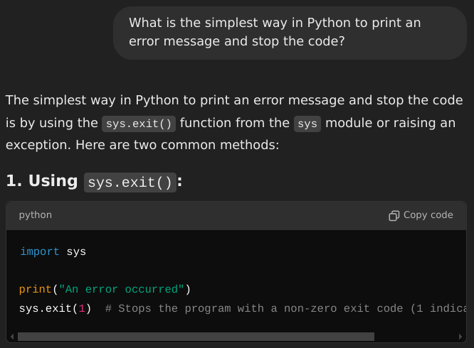 Screenshot of ChatGPT